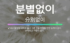 🌟분별없이: 막되고 가림이 없이., 세상 물정에 대하여 옳고 그른 것을 판단할 만한 능력이 없이. - 표준국어대사전