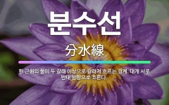 🌟분수선: 한 근원의 물이 두 갈래 이상으로 갈라져 흐르는 경계. 대개 서로 반대 방향으로 흐른다. - 표준국어대사전