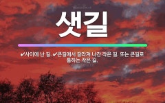 🌟샛길: 사이에 난 길., 큰길에서 갈라져 나간 작은 길. 또는 큰길로 통하는 작은 길. - 표준국어대사전
