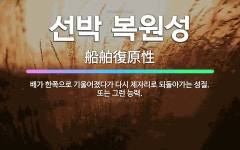 🌟선박 복원성: 배가 한쪽으로 기울어졌다가 다시 제자리로 되돌아가는 성질. 또는 그런 능력. - 표준국어대사전
