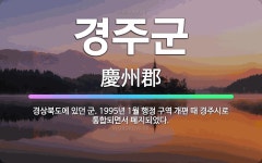 🌟경주군: 경상북도에 있던 군. 1995년 1월 행정 구역 개편 때 경주시로 통합되면서 폐지되었다. - 표준국어대사전