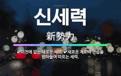 🌟신세력: 이전에 없는 새로운 세력., 새로운 제도나 관습을 받아들여 따르는 세력. - 표준국어대사전