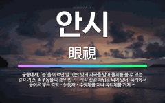 🌟안시: 궁중에서, ‘눈’을 이르던 말. (눈: 빛의 자극을 받아 물체를 볼 수 있는 감각 기관. 척추동물... - 표준국어대사전