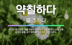 🌟약칠하다: 다친 데나 아픈 데를 치료하기 위하여 약을 바르다., 물건에 광이나 윤을 내기 위하여 약을 바... - 표준국어대사전