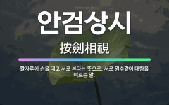 🌟안검상시: 칼자루에 손을 대고 서로 본다는 뜻으로, 서로 원수같이 대함을 이르는 말. - 표준국어대사전