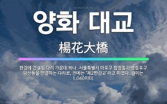 🌟양화 대교: 한강에 건설된 다리 가운데 하나. 서울특별시 마포구 합정동과 영등포구 당산동을 연결하는 다리... - 표준국어대사전