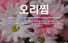 🌟오리찜: 오리고기로 만든 찜. 오리의 털과 내장을 뽑아 버리고 삶아 뼈를 추린 뒤에, 그 국물에 녹말을 ... - 표준국어대사전