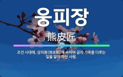 🌟웅피장: 조선 시대에, 상의원(尙衣院)에 속하여 곰의 가죽을 다루는 일을 맡아 하던 사람. - 표준국어대사전