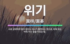 🌟위기: 서로 상대하여 말이 없이도 의사가 통한다는 뜻으로, 바둑 또는 바둑 두는 일을 이르는 말. - 표준국어대사전