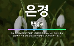 🌟은경: 은하 좌표에서의 경도(經度). 은하면의 북극에서 보아 은하의 중심 방향에서 시계 반대 방향으로 측... - 표준국어대사전