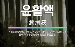 🌟윤활액: 관절의 윤활막에서 분비되는 끈끈한 액체. 관절안에서의 마찰을 줄여 주며 관절 연골에 영양을 공급한다. - 표준국어대사전