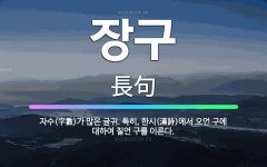 🌟장구: 자수(字數)가 많은 글귀. 특히, 한시(漢詩)에서 오언 구에 대하여 칠언 구를 이른다. - 표준국어대사전