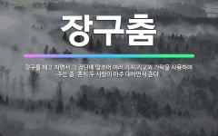🌟장구춤: 장구를 메고 치면서 그 장단에 맞추어 여러 가지 기교와 가락을 사용하여 추는 춤. 흔히 두 사람... - 표준국어대사전