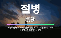 🌟절병: 떡살로 눌러 모나거나 둥글게 만든 떡. 쑥 따위를 넣거나 여러 가지 색으로 물들이기도 한다. - 표준국어대사전