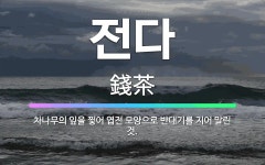 🌟전다: 차나무의 잎을 찧어 엽전 모양으로 반대기를 지어 말린 것. - 표준국어대사전