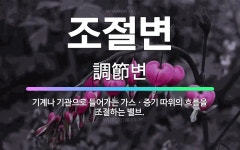 🌟조절변: 기계나 기관으로 들어가는 가스ㆍ증기 따위의 흐름을 조절하는 밸브. - 표준국어대사전
