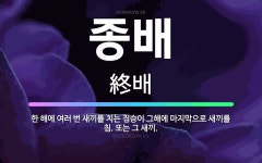🌟종배: 한 해에 여러 번 새끼를 치는 짐승이 그해에 마지막으로 새끼를 침. 또는 그 새끼. - 표준국어대사전
