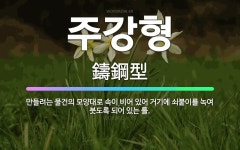 🌟주강형: 만들려는 물건의 모양대로 속이 비어 있어 거기에 쇠붙이를 녹여 붓도록 되어 있는 틀. - 표준국어대사전