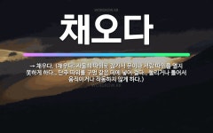 🌟채오다: → 채우다. (채우다: 자물쇠 따위로 잠가서 문이나 서랍 따위를 열지 못하게 하다., 단추 따위... - 표준국어대사전