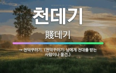 🌟천데기: → 천덕꾸러기. (천덕꾸러기: 남에게 천대를 받는 사람이나 물건.) - 표준국어대사전