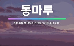 🌟통마루: 툇마루를 뺀 안방과 건넌방 사이에 놓인 마루. - 표준국어대사전