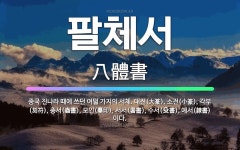 🌟팔체서: 중국 진나라 때에 쓰던 여덟 가지의 서체. 대전(大篆), 소전(小篆), 각부(刻符), 충서(蟲書... - 표준국어대사전