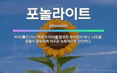 🌟포놀라이트: 하석(霞石)이나 백류석 따위를 함유한 화석암의 하나. 나트륨, 칼륨이 풍부하며 어두운 녹회색... - 표준국어대사전