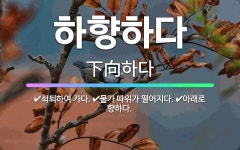 🌟하향하다: 아래로 향하다., 쇠퇴하여 가다., 물가 따위가 떨어지다. - 표준국어대사전