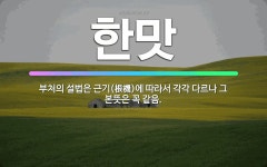 🌟한맛: 부처의 설법은 근기(根機)에 따라서 각각 다르나 그 본뜻은 꼭 같음. - 표준국어대사전