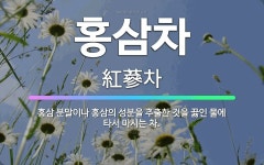 🌟홍삼차: 홍삼 분말이나 홍삼의 성분을 추출한 것을 끓인 물에 타서 마시는 차. - 표준국어대사전