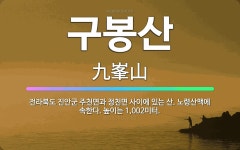 🌟구봉산: 전라북도 진안군 주천면과 정천면 사이에 있는 산. 노령산맥에 속한다. 높이는 1,002미터. - 표준국어대사전