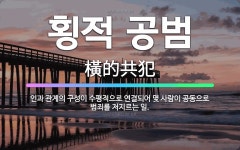 🌟횡적 공범: 인과 관계의 구성이 수평적으로 연결되어 몇 사람이 공동으로 범죄를 저지르는 일. - 표준국어대사전