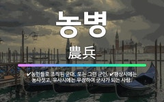 🌟농병: 농민들로 조직된 군대. 또는 그런 군인., 평상시에는 농사짓고, 유사시에는 무장하여 군사가 되는 사람. - 표준국어대사전