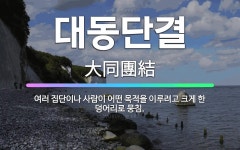 🌟대동단결: 여러 집단이나 사람이 어떤 목적을 이루려고 크게 한 덩어리로 뭉침. - 표준국어대사전