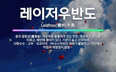 🌟레이저우반도: 중국 광둥성(廣東省) 서남부에 돌출하여 있는 반도. 중앙부는 언덕을 이루고, 해안에 평야가... - 표준국어대사전