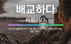 🌟배교하다: 믿던 종교를 배반하다. 다른 종교로 바꾸거나 무종교인이 되는 일을 이른다. - 표준국어대사전