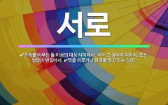 🌟서로: 관계를 이루는 둘 이상의 대상 사이에서, 각각 그 상대에 대하여. 또는 쌍방이 번갈아서., 짝을 ... - 표준국어대사전