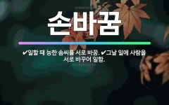 🌟손바꿈: 일할 때 능한 솜씨를 서로 바꿈., 그날 일에 사람을 서로 바꾸어 일함. - 표준국어대사전