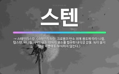 🌟스텐: → 스테인리스강. (스테인리스강: 크로뮴과 탄소 외에 용도에 따라 니켈, 텅스텐, 바나듐, 구리,... - 표준국어대사전