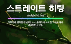 🌟스트레이트 히팅: 야구에서, 공격할 때 번트(bunt)를 대거나 하지 않고 계속 쳐서 강공하는 공격법. - 표준국어대사전