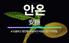 🌟안온: 조용하고 편안함., 날씨가 바람이 없고 따뜻함. - 표준국어대사전