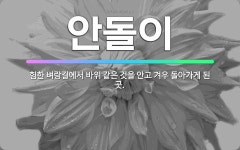 🌟안돌이: 험한 벼랑길에서 바위 같은 것을 안고 겨우 돌아가게 된 곳. - 표준국어대사전