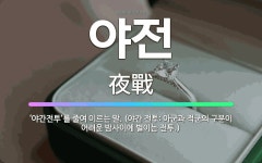 🌟야전: ‘야간전투’를 줄여 이르는 말. (야간 전투: 아군과 적군의 구분이 어려운 밤사이에 벌이는 전투.) - 표준국어대사전