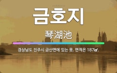 🌟금호지: 경상남도 진주시 금산면에 있는 못. 면적은 187㎢. - 표준국어대사전