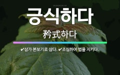 🌟긍식하다: 조심하여 법을 지키다., 삼가 본보기로 삼다. - 표준국어대사전