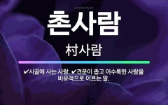 🌟촌사람: 시골에 사는 사람., 견문이 좁고 어수룩한 사람을 비유적으로 이르는 말. - 표준국어대사전