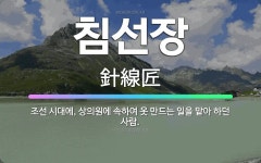🌟침선장: 조선 시대에, 상의원에 속하여 옷 만드는 일을 맡아 하던 사람. - 표준국어대사전