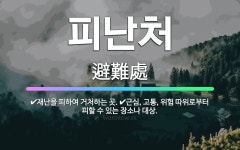 🌟피난처: 재난을 피하여 거처하는 곳., 근심, 고통, 위험 따위로부터 피할 수 있는 장소나 대상. - 표준국어대사전