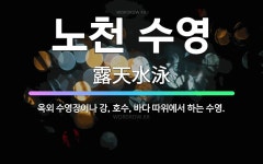 🌟노천 수영: 옥외 수영장이나 강, 호수, 바다 따위에서 하는 수영. - 표준국어대사전