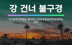 🌟강 건너 불구경: 자기에게 관계없는 일이라고 하여 무관심하게 방관하는 모양. - 표준국어대사전
